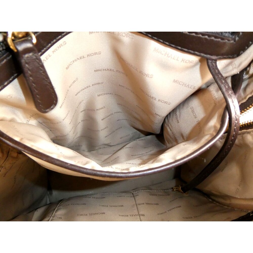 Michael Kors Brown Monogrammed Leather Shearling Trim Mini Backpack - Picture 8 of 16